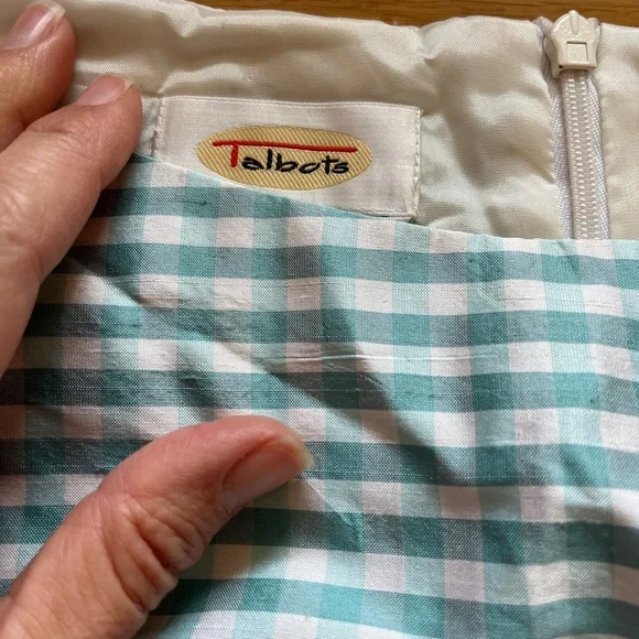 Vintage Talbots silk shantung sheath dress secretary gingham turquoise 10 8 6 - Picture 4 of 5